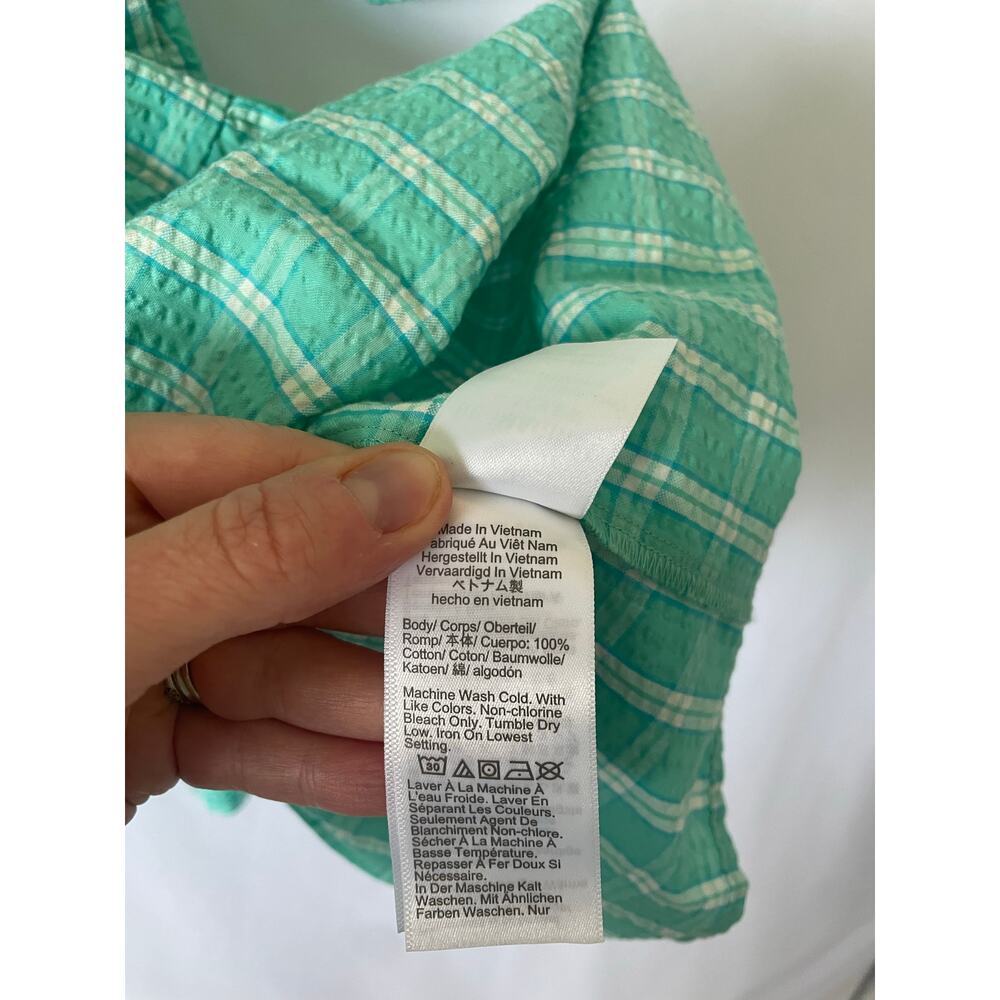 J.Crew Aqua Green Plaid Seersucker Ruffle Tiered Mini Dress 6 Preppy Pastel - Picture 11 of 12